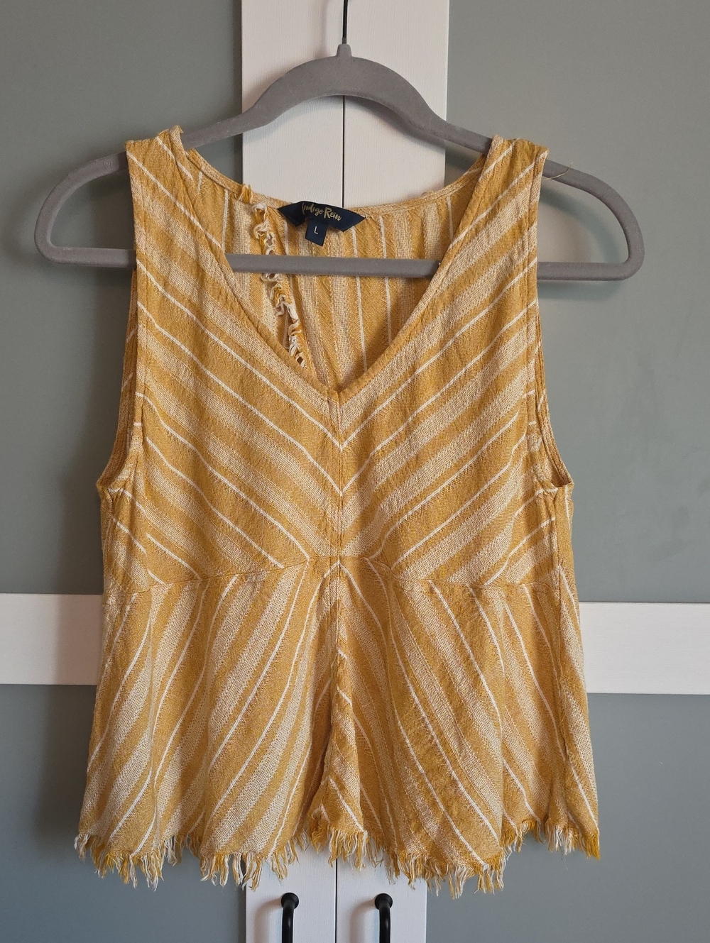 Yellow Stripe V-Neck Sleeveless Top